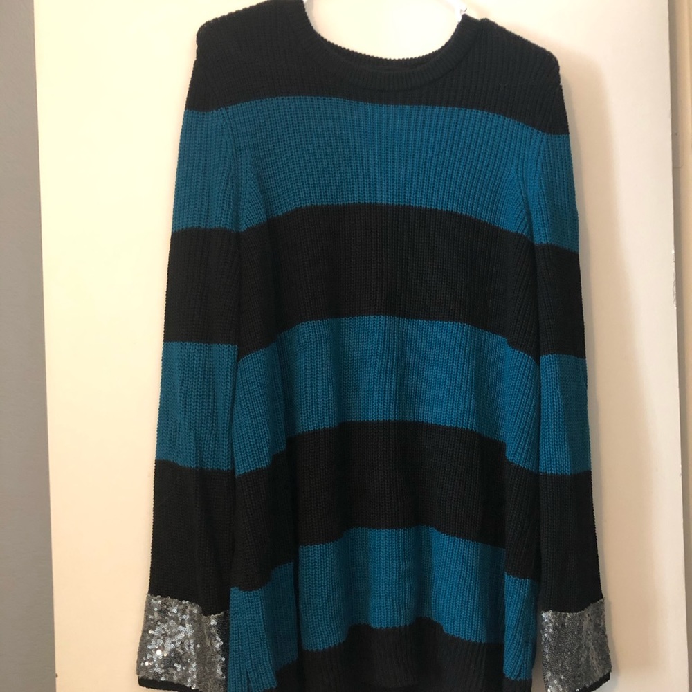 Lane Bryant Navy Blue/Teal stripped sweater